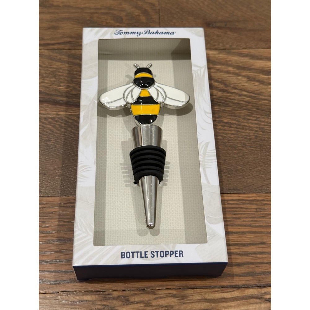 Tommy Bahama Bumble Bee Wine Bottle Stopper Silver Enamel Yellow Black New‎